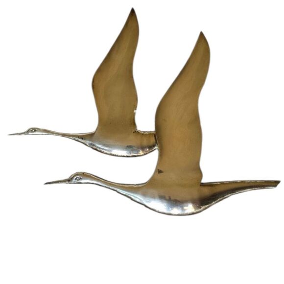 Vintage Flying Geese Ducks  Musketeers Wall Art MCM Decor Solid Brass Birds - Picture 1 of 10